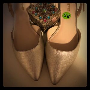 Gold Nine West flat sling backs